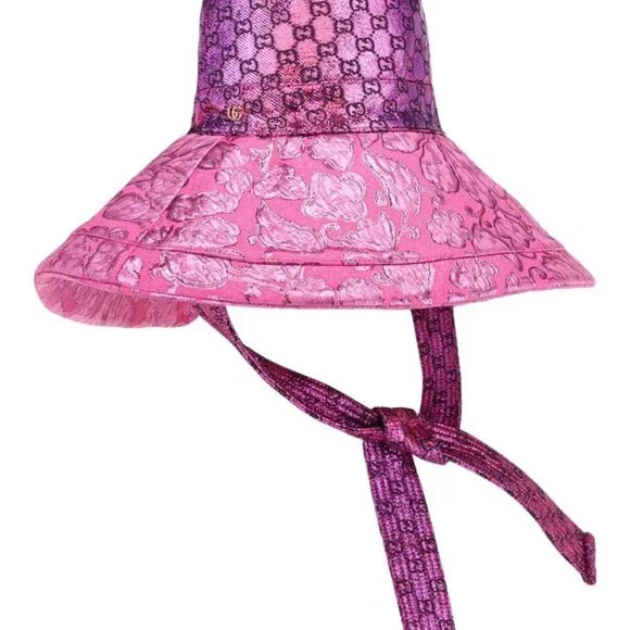 Gucci Women’s GG Monogram Metallic Sun Hat Size Large 58 CM $695 - Picture 9 of 12